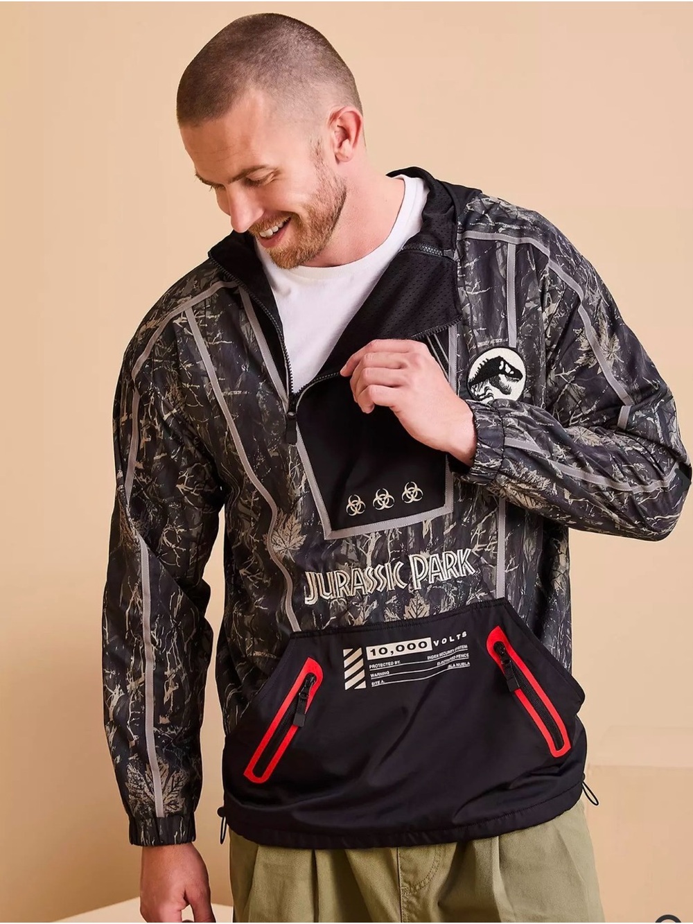 Jurassic Park Men’s Black & Gray Camo Windbreaker Anorak